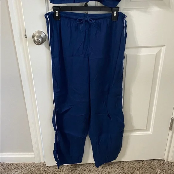 Lauren Ralph Lauren navy/white piping long sleeve notch collar button up pj set - Picture 2 of 10